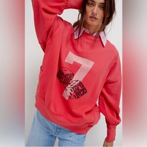 NWT Free People XS We the Free Dicey Sweatshirt in Red Combo Graphic Pullover